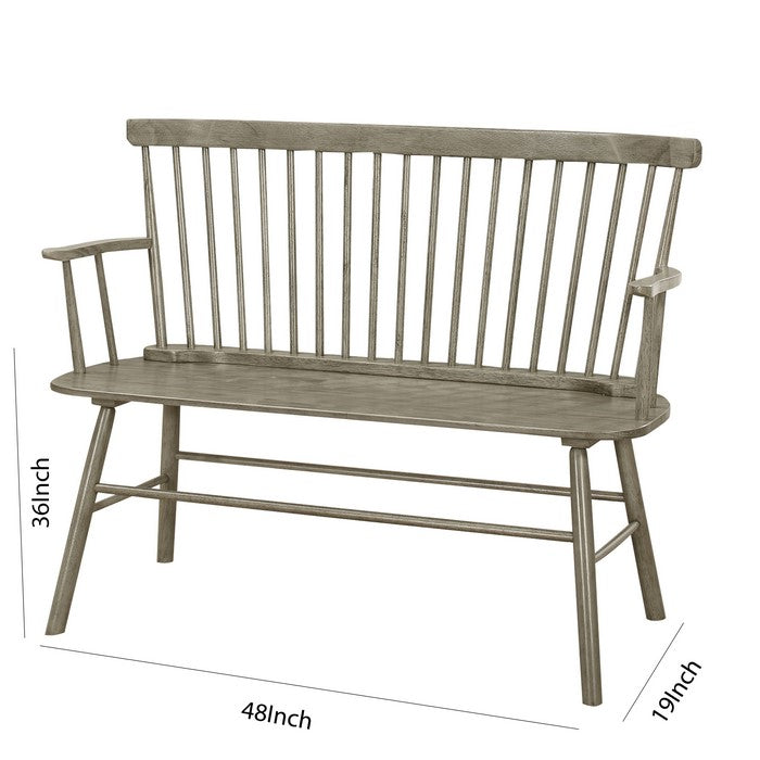 Transitional Style Curved Design Spindle Back Bench with Splayed Legs,Gray
