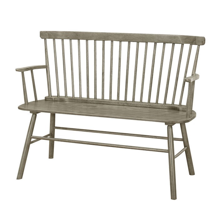 Transitional Style Curved Design Spindle Back Bench with Splayed Legs,Gray