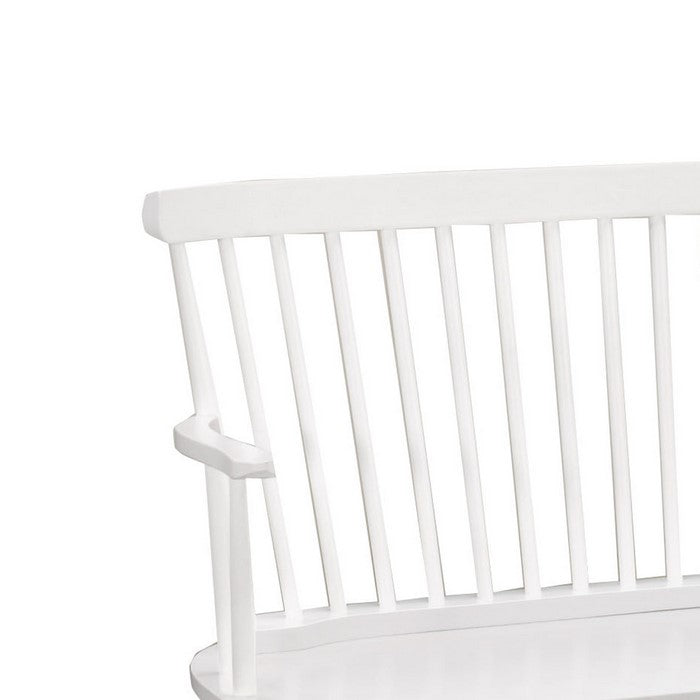Transitional Curved Design Spindle Back Bench with Splayed Legs,White