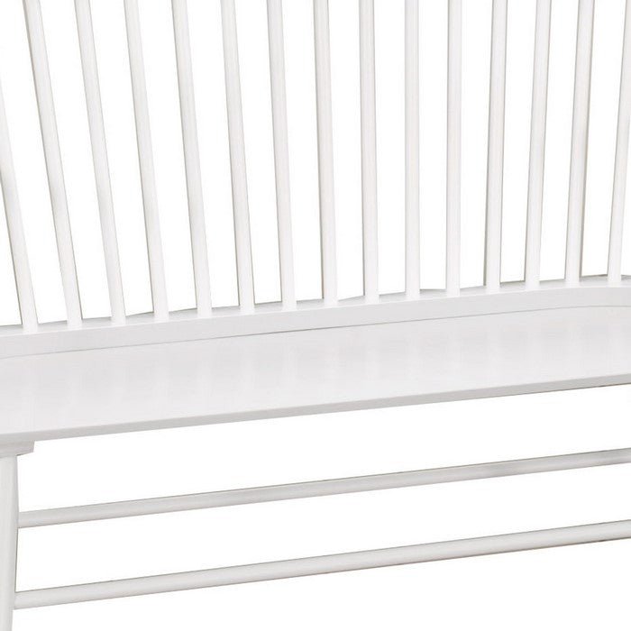 Transitional Curved Design Spindle Back Bench with Splayed Legs,White