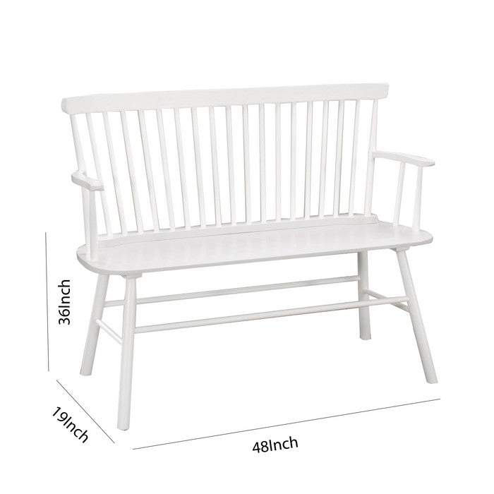 Transitional Curved Design Spindle Back Bench with Splayed Legs,White