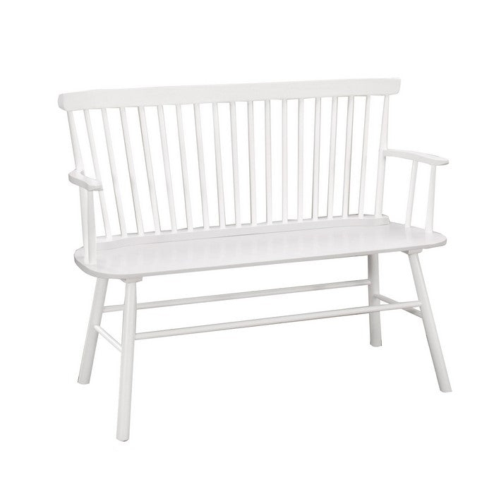 Transitional Curved Design Spindle Back Bench with Splayed Legs,White