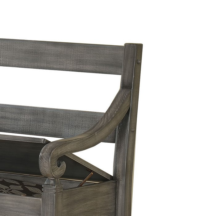 Ladder Back Design Bench with Lift Top Storage and Sloped Armrests, Gray