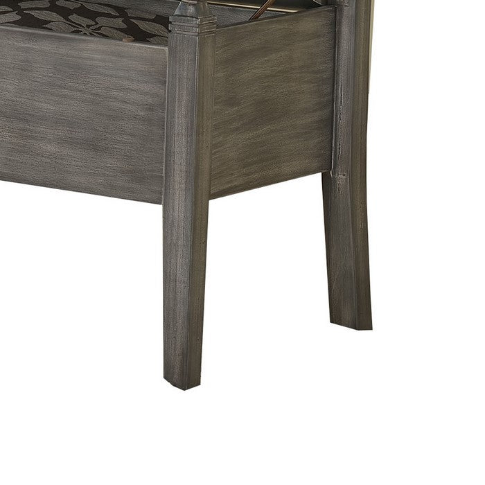 Ladder Back Design Bench with Lift Top Storage and Sloped Armrests, Gray