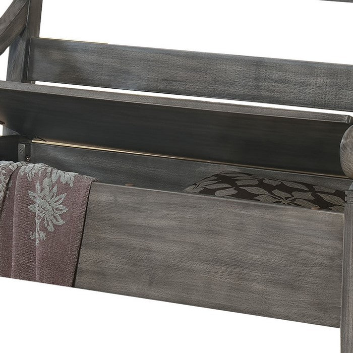 Ladder Back Design Bench with Lift Top Storage and Sloped Armrests, Gray