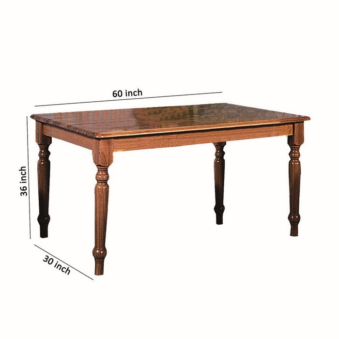 Farmhouse Style Wooden Rectangular Dining Table with Turned Legs, Brown