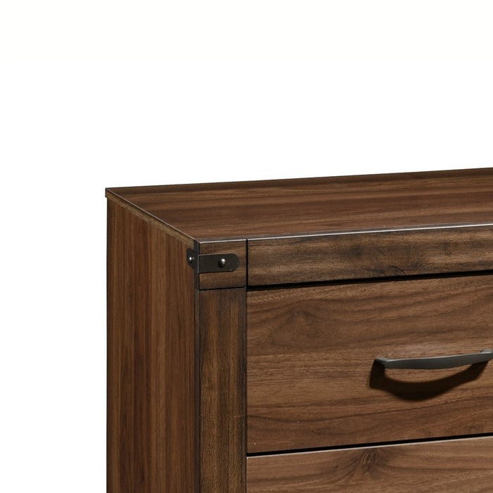 2 Drawer Transitional Style Nightstand with Woodgrain Details, Brown