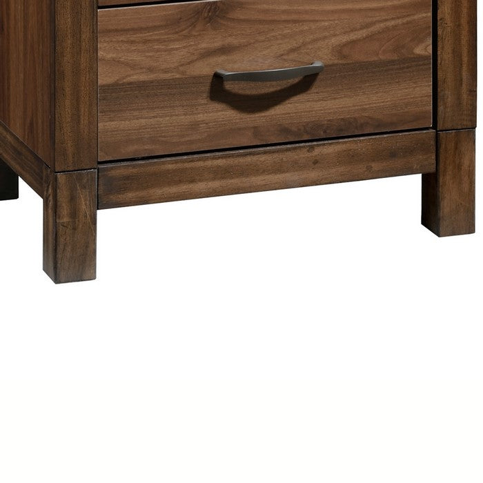 2 Drawer Transitional Style Nightstand with Woodgrain Details, Brown