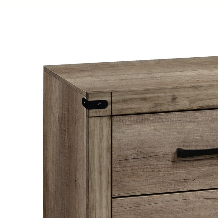 2 Drawer Rustic Nightstand with Bar Pulls and Block Feet, Weathered Gray