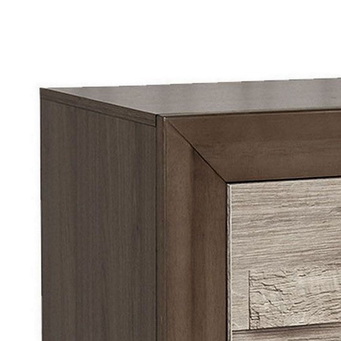 2 Drawer Nightstand with Bar Handles and Bracket Feet, Brown and Beige