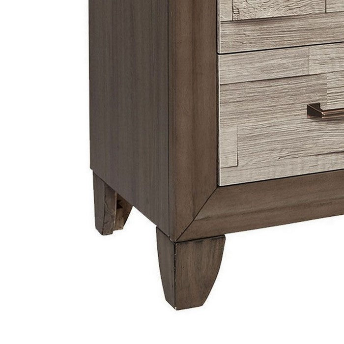 2 Drawer Nightstand with Bar Handles and Bracket Feet, Brown and Beige