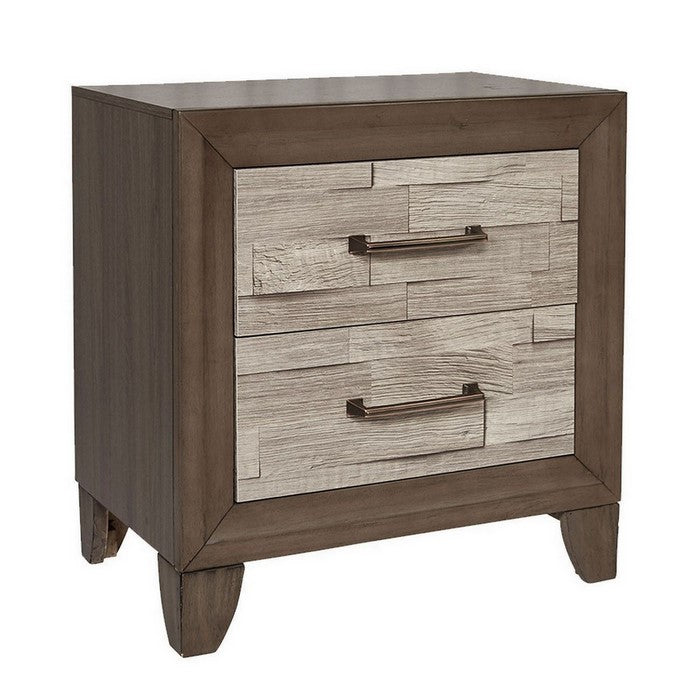 2 Drawer Nightstand with Bar Handles and Bracket Feet, Brown and Beige