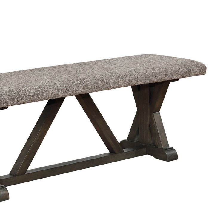 Fabric Upholstered Padded Bench with X Shaped Pedestal Trestle Base, Gray