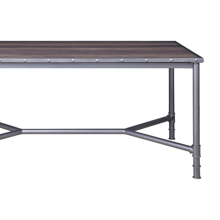 Pipe Design Base Industrial Dining Table with Studded Nails,Gray and Brown