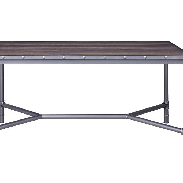 Pipe Design Base Industrial Dining Table with Studded Nails,Gray and Brown