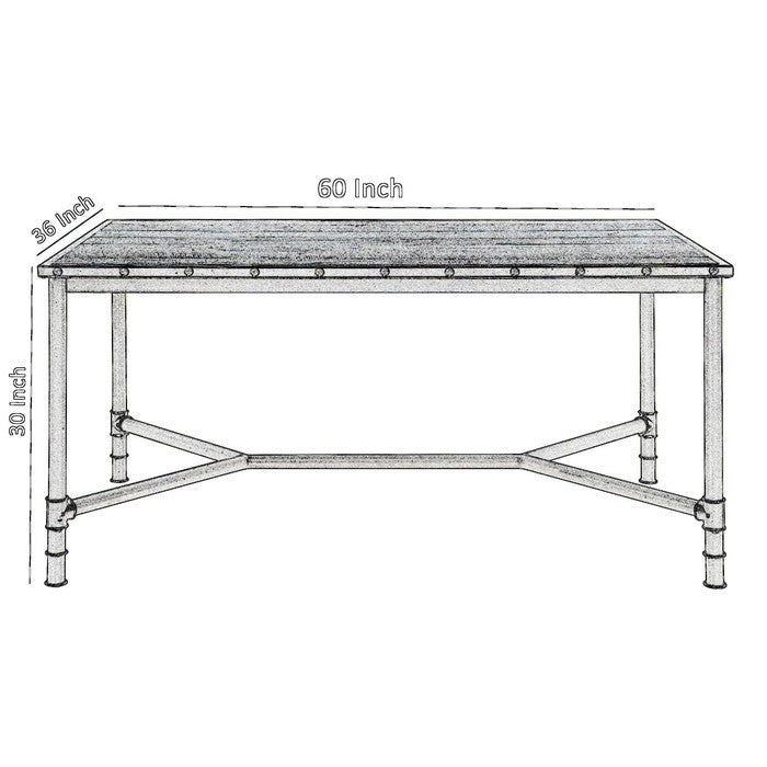 Pipe Design Base Industrial Dining Table with Studded Nails,Gray and Brown