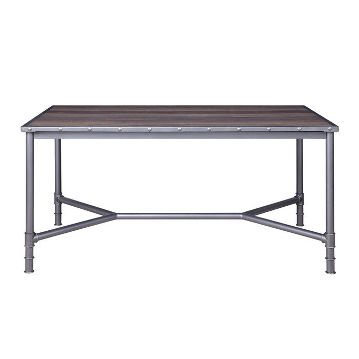 Pipe Design Base Industrial Dining Table with Studded Nails,Gray and Brown