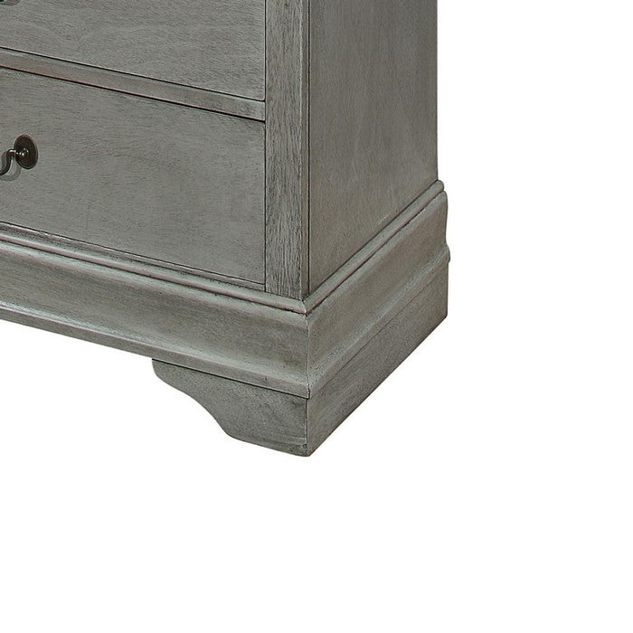 5 Drawer Transitional Wooden Chest with Bracket Feet and Hanging Pull, Gray