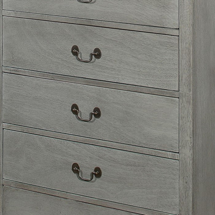 5 Drawer Transitional Wooden Chest with Bracket Feet and Hanging Pull, Gray