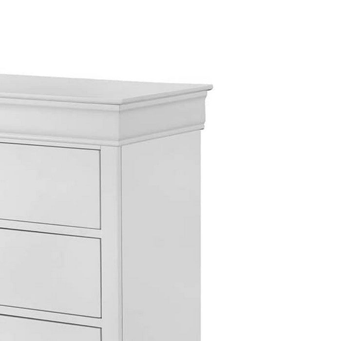 5 Drawer Transitional Chest with Bracket Feet and Hanging Pull, White