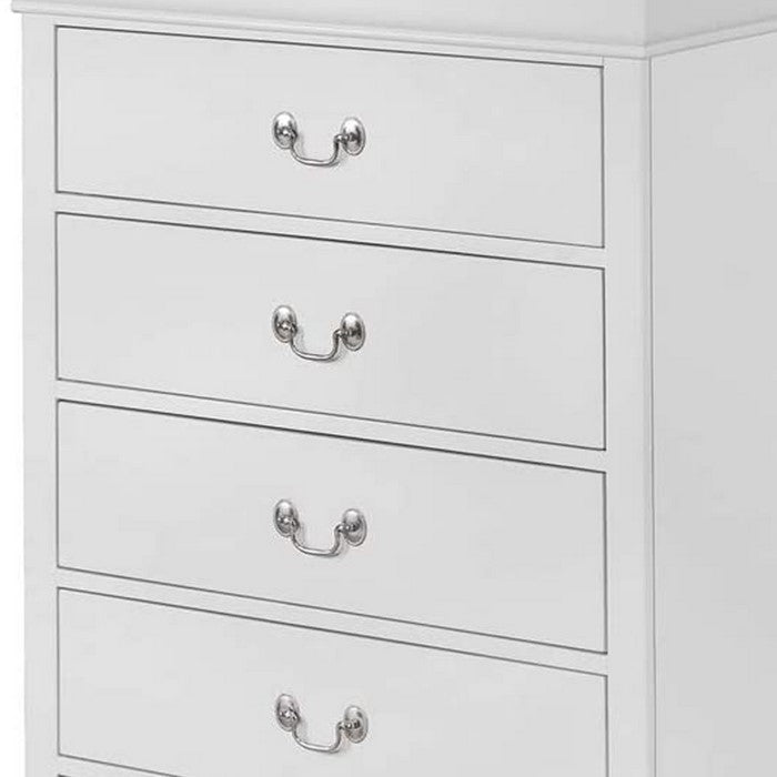 5 Drawer Transitional Chest with Bracket Feet and Hanging Pull, White