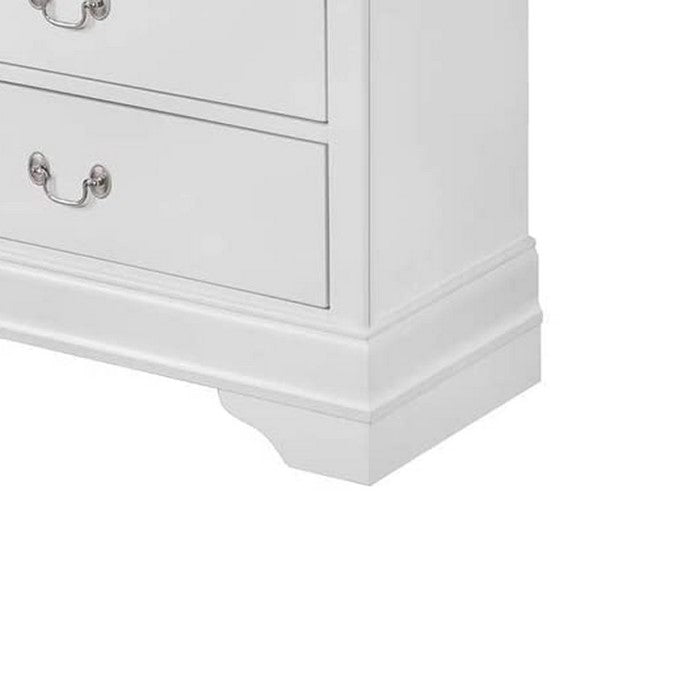 5 Drawer Transitional Chest with Bracket Feet and Hanging Pull, White