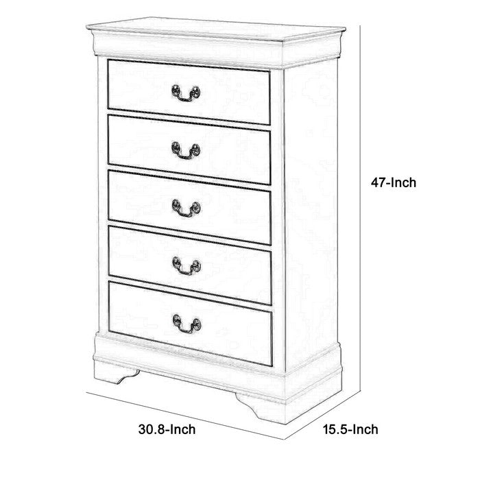 5 Drawer Transitional Chest with Bracket Feet and Hanging Pull, White