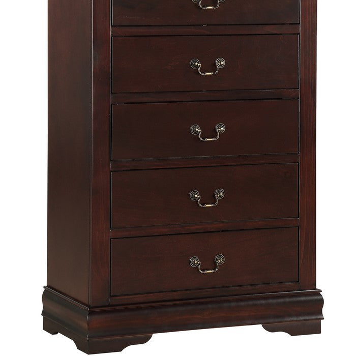 5 Drawer Transitional Chest with Bracket Feet and Hanging Pull, Brown