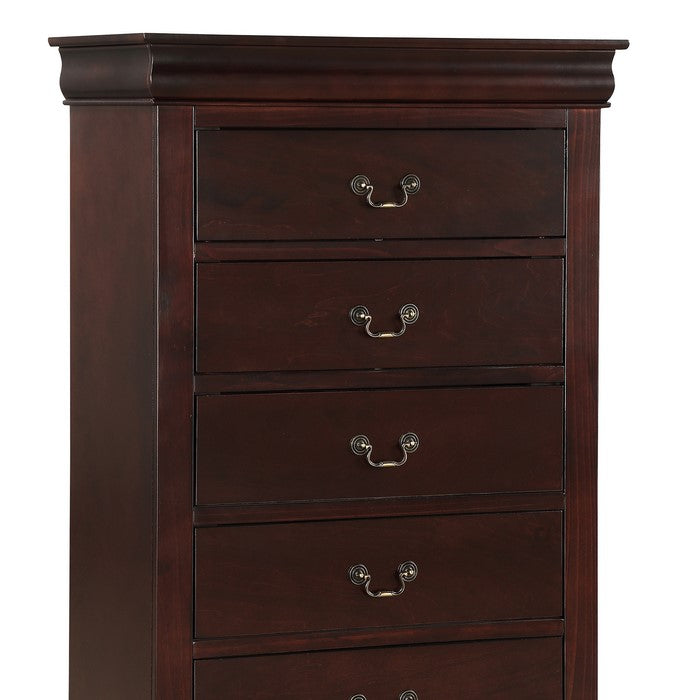 5 Drawer Transitional Chest with Bracket Feet and Hanging Pull, Brown