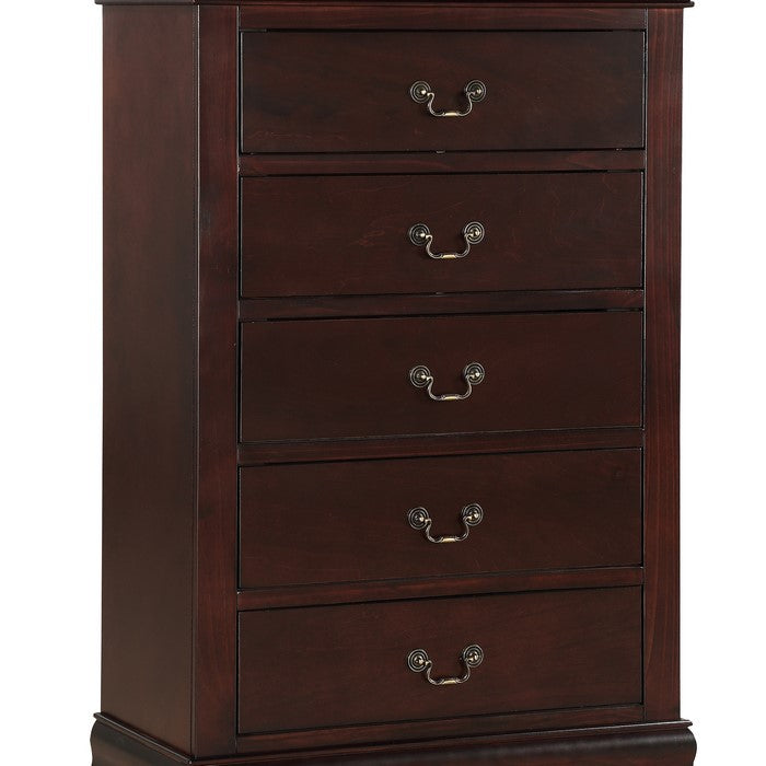 5 Drawer Transitional Chest with Bracket Feet and Hanging Pull, Brown