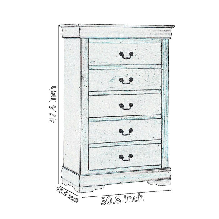 5 Drawer Transitional Chest with Bracket Feet and Hanging Pull, Brown
