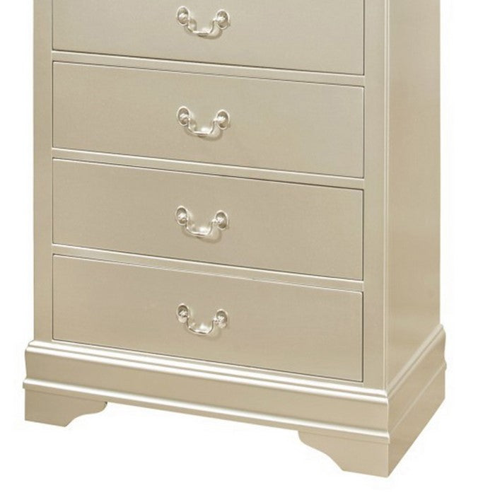 5 Drawer Transitional Chest with Bracket Feet and Hanging Pull, Silver - BM215338