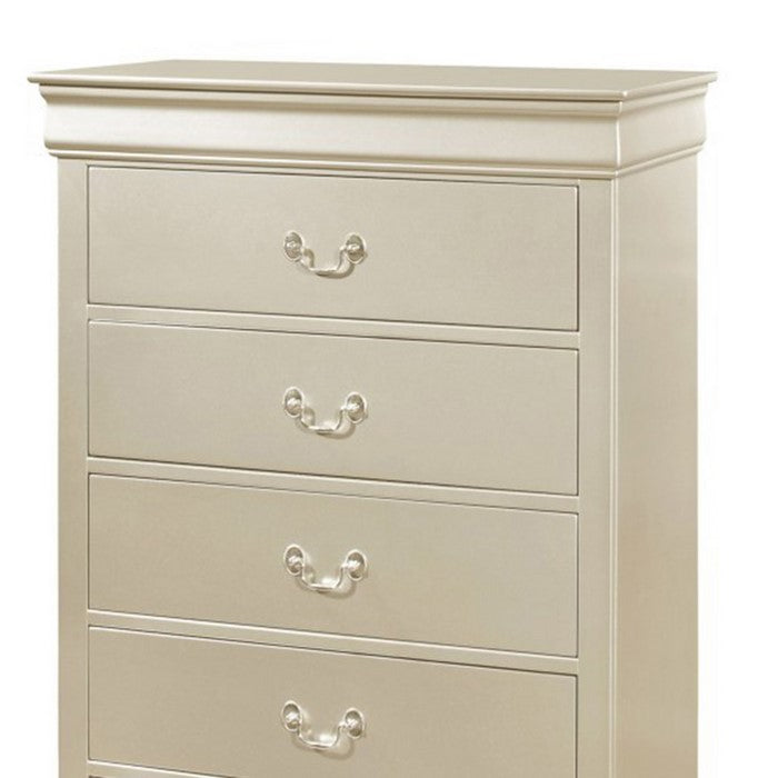 5 Drawer Transitional Chest with Bracket Feet and Hanging Pull, Silver - BM215338