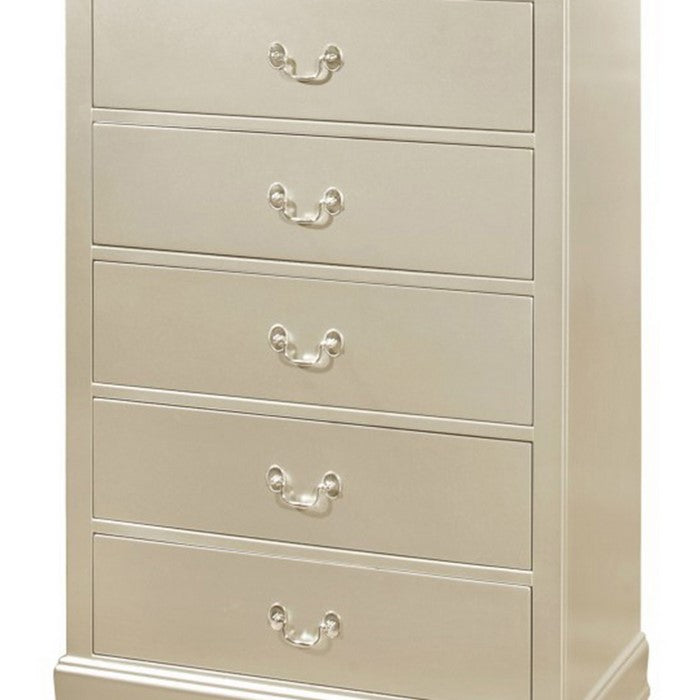 5 Drawer Transitional Chest with Bracket Feet and Hanging Pull, Silver - BM215338