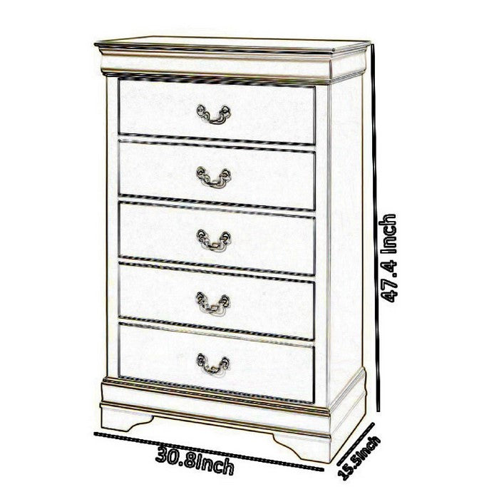 5 Drawer Transitional Chest with Bracket Feet and Hanging Pull, Silver - BM215338