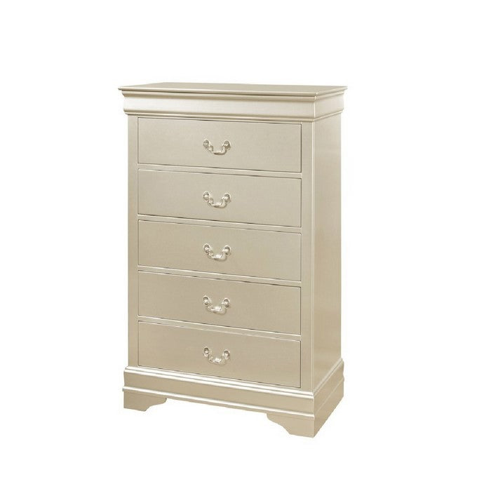 5 Drawer Transitional Chest with Bracket Feet and Hanging Pull, Silver - BM215338