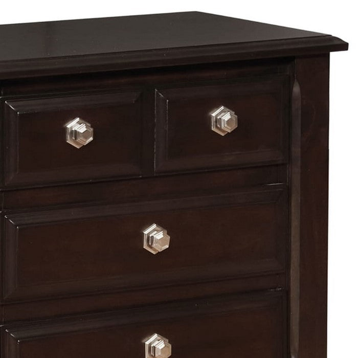 4 Drawer Transitional Style Nightstand with Hexagonal Pulls, Dark Brown