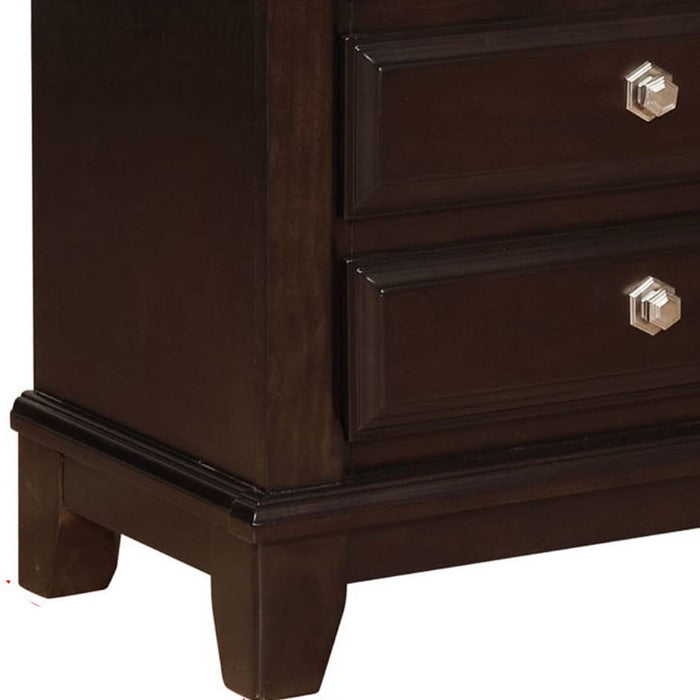 4 Drawer Transitional Style Nightstand with Hexagonal Pulls, Dark Brown