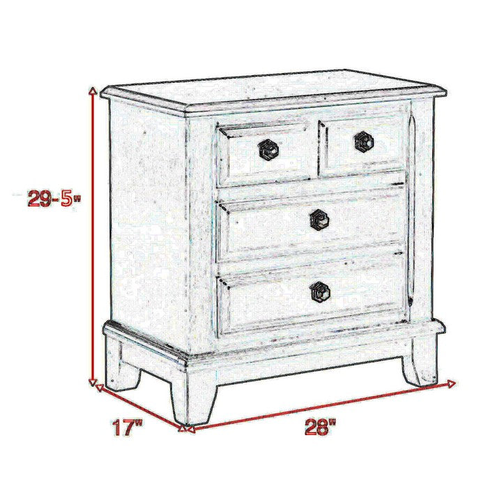 4 Drawer Transitional Style Nightstand with Hexagonal Pulls, Dark Brown