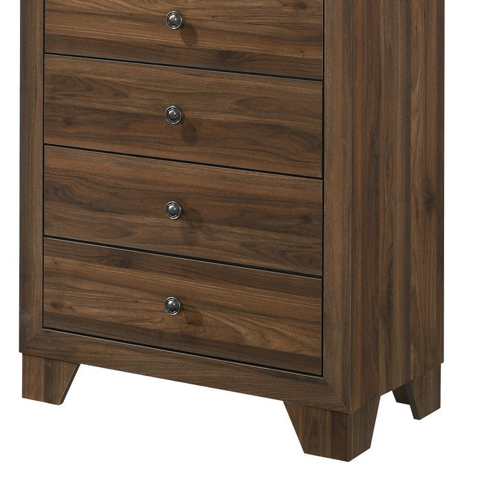 5 Drawer Transitional Chest with Metal Knobs and Woodgrain Details, Brown - BM215342