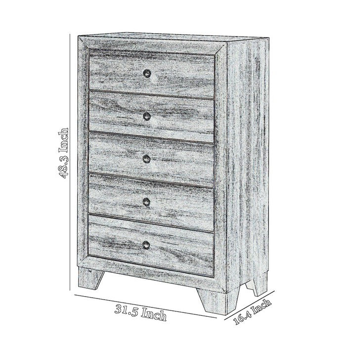 5 Drawer Transitional Chest with Metal Knobs and Woodgrain Details, Brown - BM215342