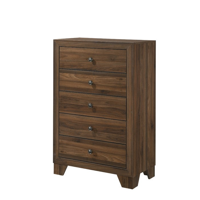 5 Drawer Transitional Chest with Metal Knobs and Woodgrain Details, Brown - BM215342