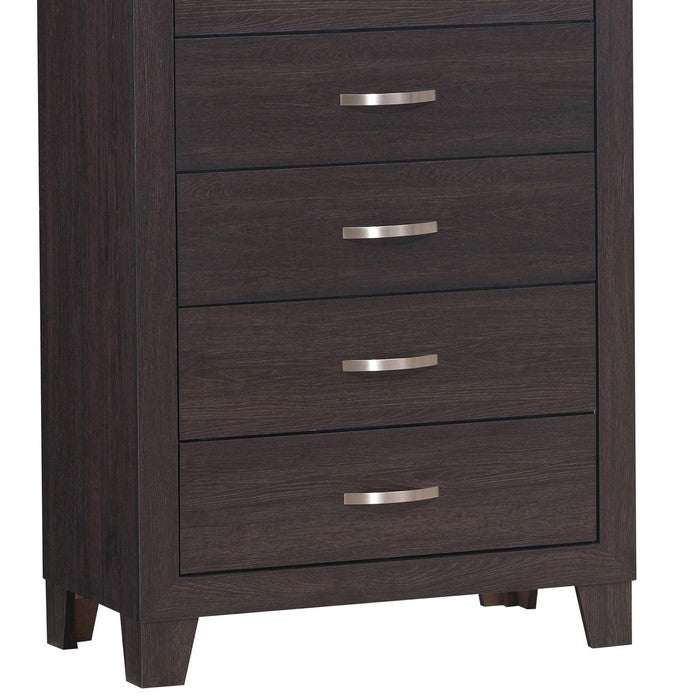 5 Drawer Chest with Curved Metal Handles and Bracket Feet, Gray - BM215343