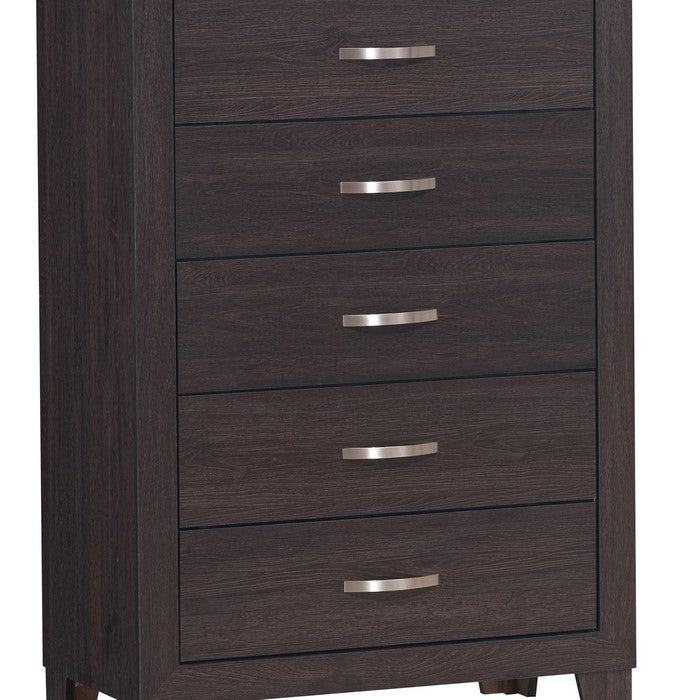 5 Drawer Chest with Curved Metal Handles and Bracket Feet, Gray - BM215343