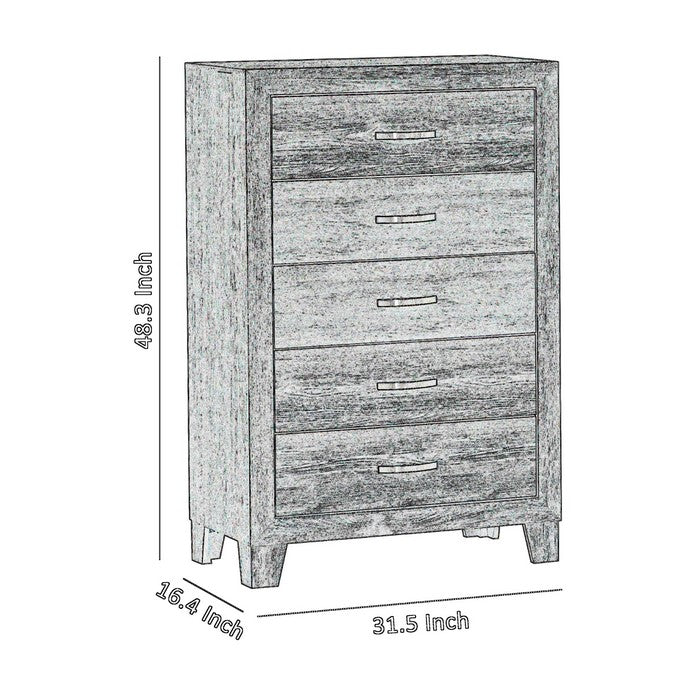 5 Drawer Chest with Curved Metal Handles and Bracket Feet, Gray - BM215343