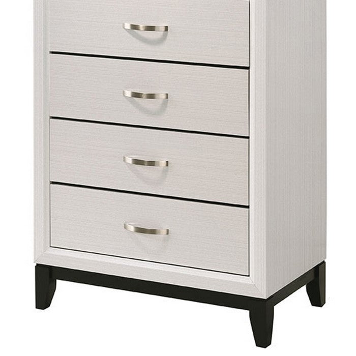 Transitional 5 Drawer Chest with Curved Handle and Chamfered Feet, White - BM215345