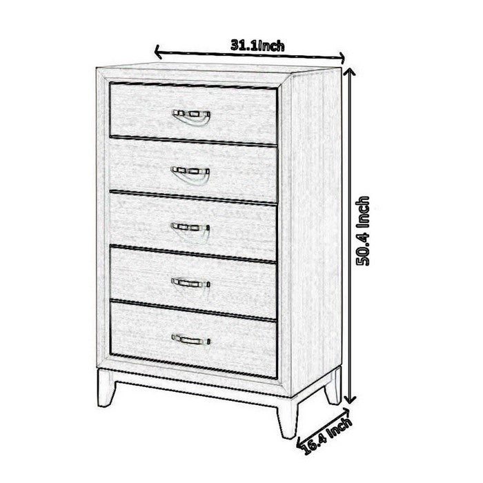 Transitional 5 Drawer Chest with Curved Handle and Chamfered Feet, White - BM215345