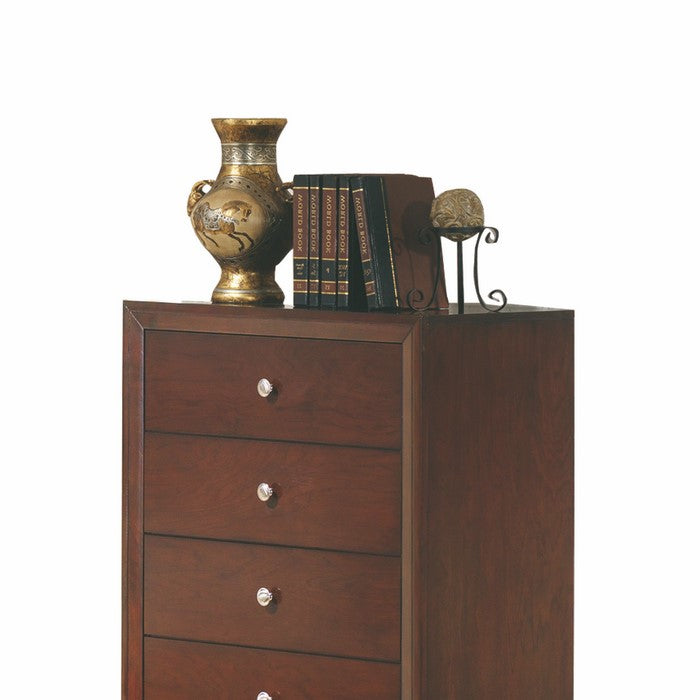 5 Drawer Transitional Chest with Metal Knobs and Floor Protectors, Brown
