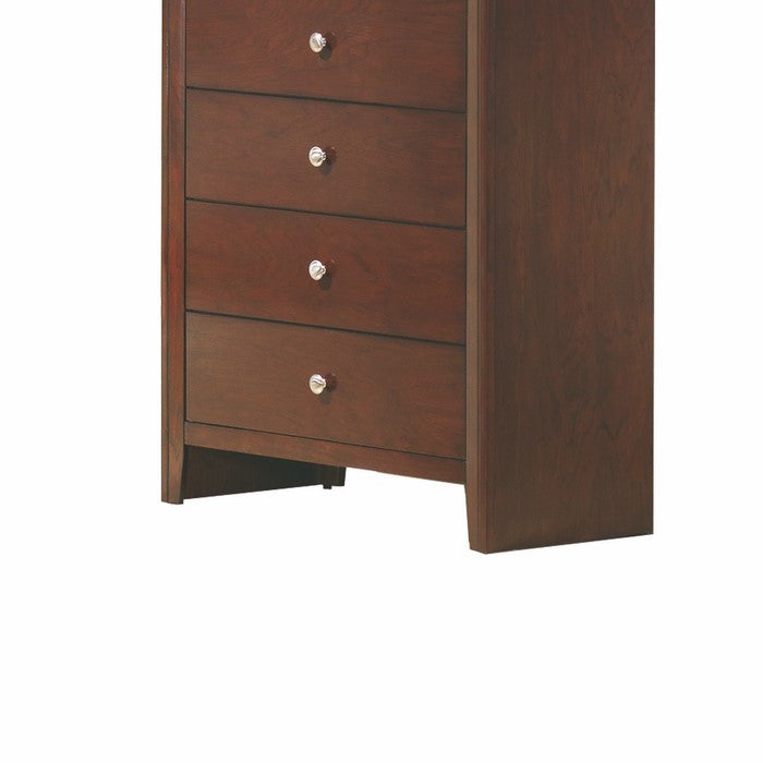 5 Drawer Transitional Chest with Metal Knobs and Floor Protectors, Brown