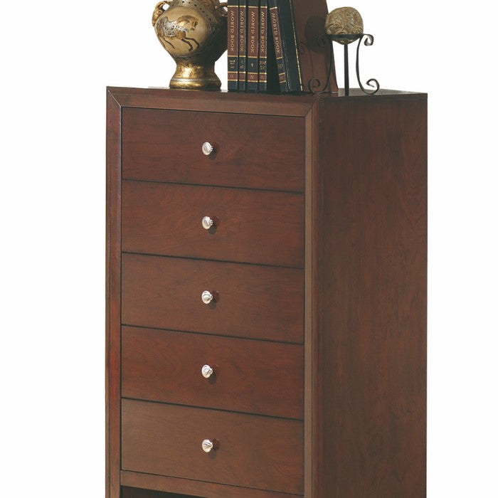 5 Drawer Transitional Chest with Metal Knobs and Floor Protectors, Brown